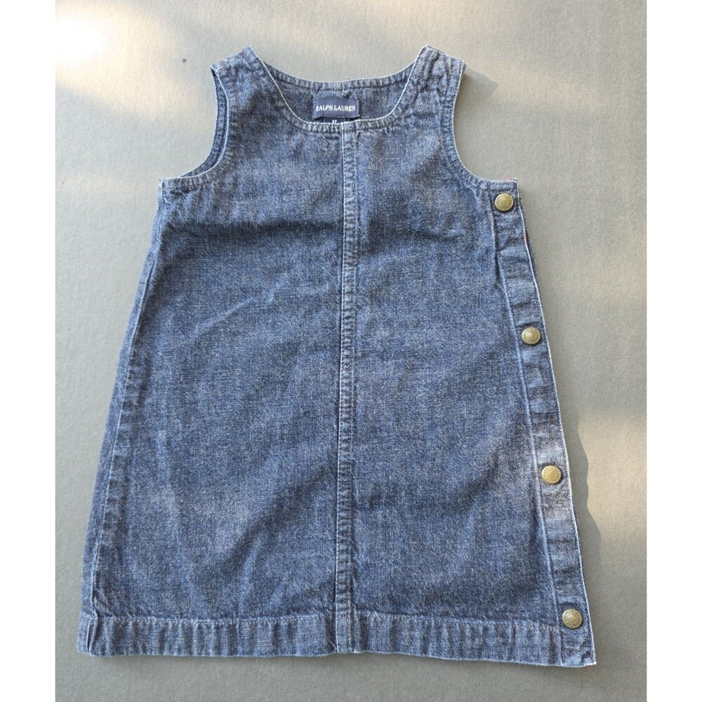 Ralph Lauren Girls Denim Jumper Dress 2T Polo Jeans Co Toddler Red Trim